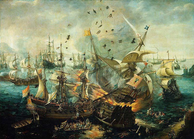 Cornelis Claesz. van Wieringen The explosion of the Spanish flagship during the Battle of Gibraltar, 25 April 1607 China oil painting art